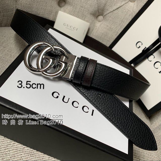 Gucci經典皮帶 古奇小牛皮荔枝紋雙面用腰帶  jjp1345